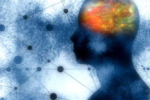 Grundwissen Psychologie - Kopf mit farbig dargestellten Gehirn