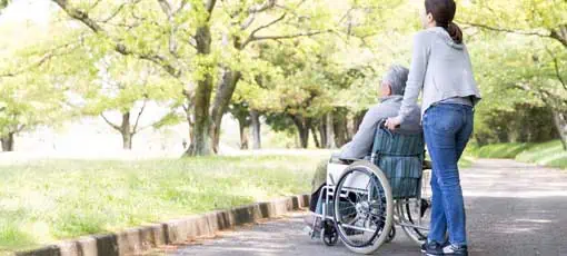 Altenbetreuung - Betreuungskraft gemäß §§ 43b, 53b SGB XI | Rückblick auf ältere Menschen im Rollstuhl und Betreuungshelfer